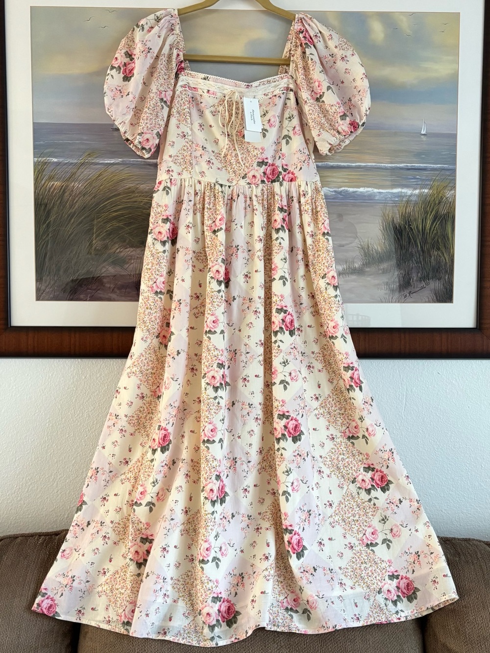 NWT Abercrombie & Fitch Emerson Puff Sleeve Midi Cotton Dress Floral Patchwork S - Picture 2 of 14